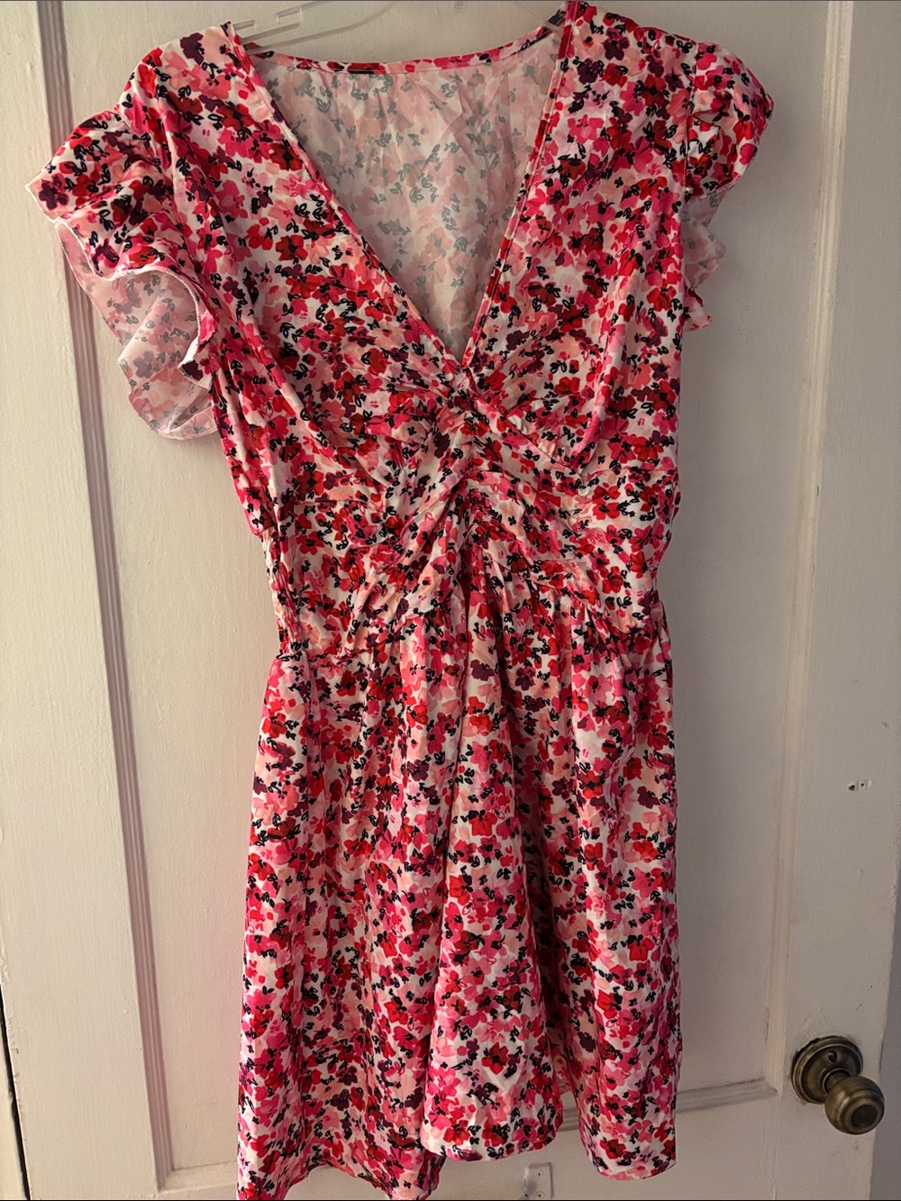Girls Pink Floral Ruffle Sleeve Dress